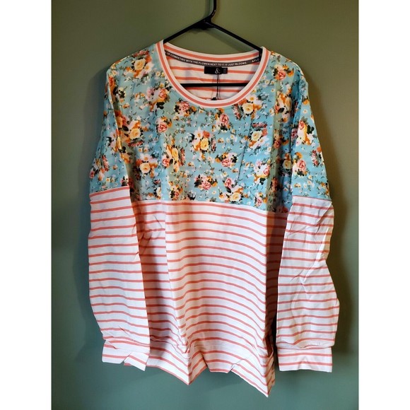 NWT Ampersand Ave Women's Crew Neck Pullover Teal Coral White Floral Sz 3XL - Picture 4 of 4